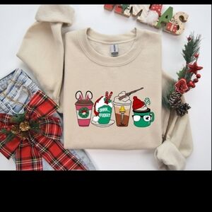Christmas Cups Crewneck Sweatshirt Gildan Heavy Blend Sand Color